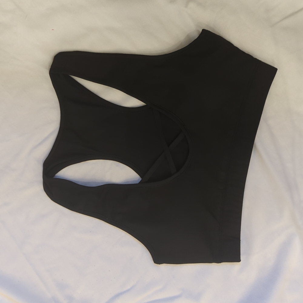 Shein Padded Sports Bra with Cross Front Detail Black Sz M - Picture 3 of 8